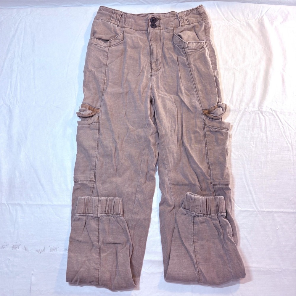 American Eagle Mauve Taupe Linen Blend Cargo Jogger Pants Size 0 Regular Utility